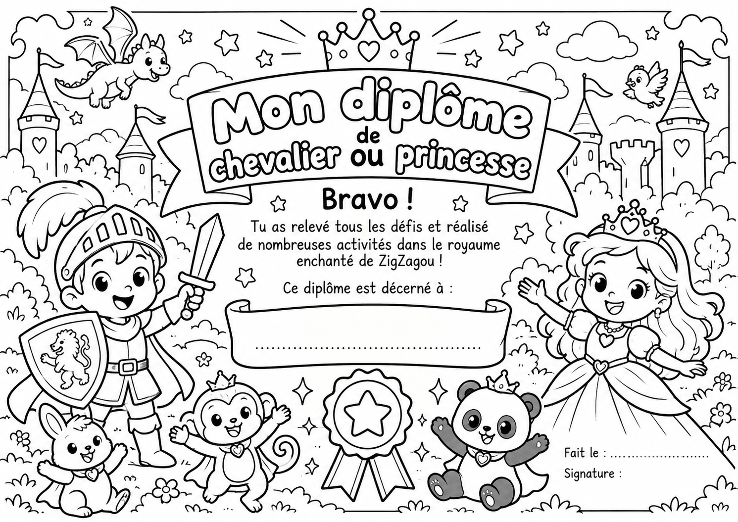 Mon diplôme de chevalier ou princesse